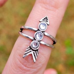 Silver Arrow Diamond Crystal Gemstone Midi Ring Size 6